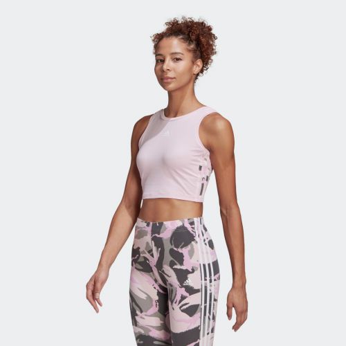 Adidas essentials camouflage 3-stripes cropped tank top