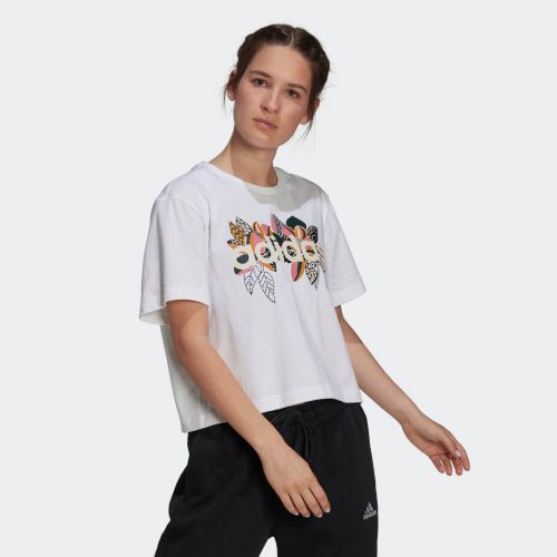 Adidas x farm rio print boyfriend cropped cotton logo tee