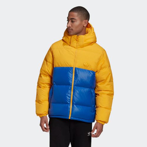 Down regen hooded blocked puffer jacket